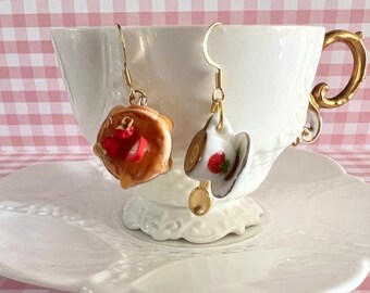 Tea Party Stud Earrings - Pancake Earrings - Breakfast  earrings - Food Earrings - Food Jewelry - Miniature Food -Food jewelry -Gift for Her