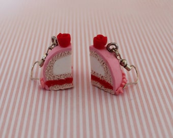 Pink Frosted cake Earrings  - Food Earrings - Swedish Cake Earrings - Princess Cake Earrings - Miniature Food Jewelry - Kawaii Earrings
