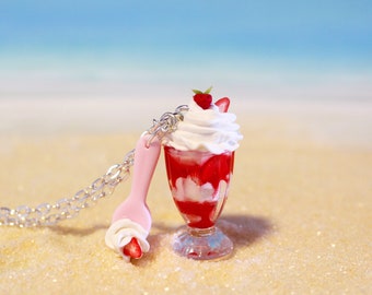 Milkshake Necklace - Strawberry Milkshake Necklace - Fruit Necklace - Red Color Jewelry - Strawberry Shake Pendant - Mini Food Jewelry