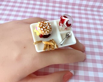 Hamburger Ring - Cheeseburger Ring-Junk Food Ring-Junk Food Jewelry- Miniature Food Jewelry-Fast Food Jewelry-Burger and french fries Ring -