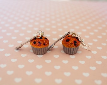 Blueberry Muffin Earrings  - Food Earrings - Cupcake Earrings - Miniature Food Jewelry - Kawaii Earrings