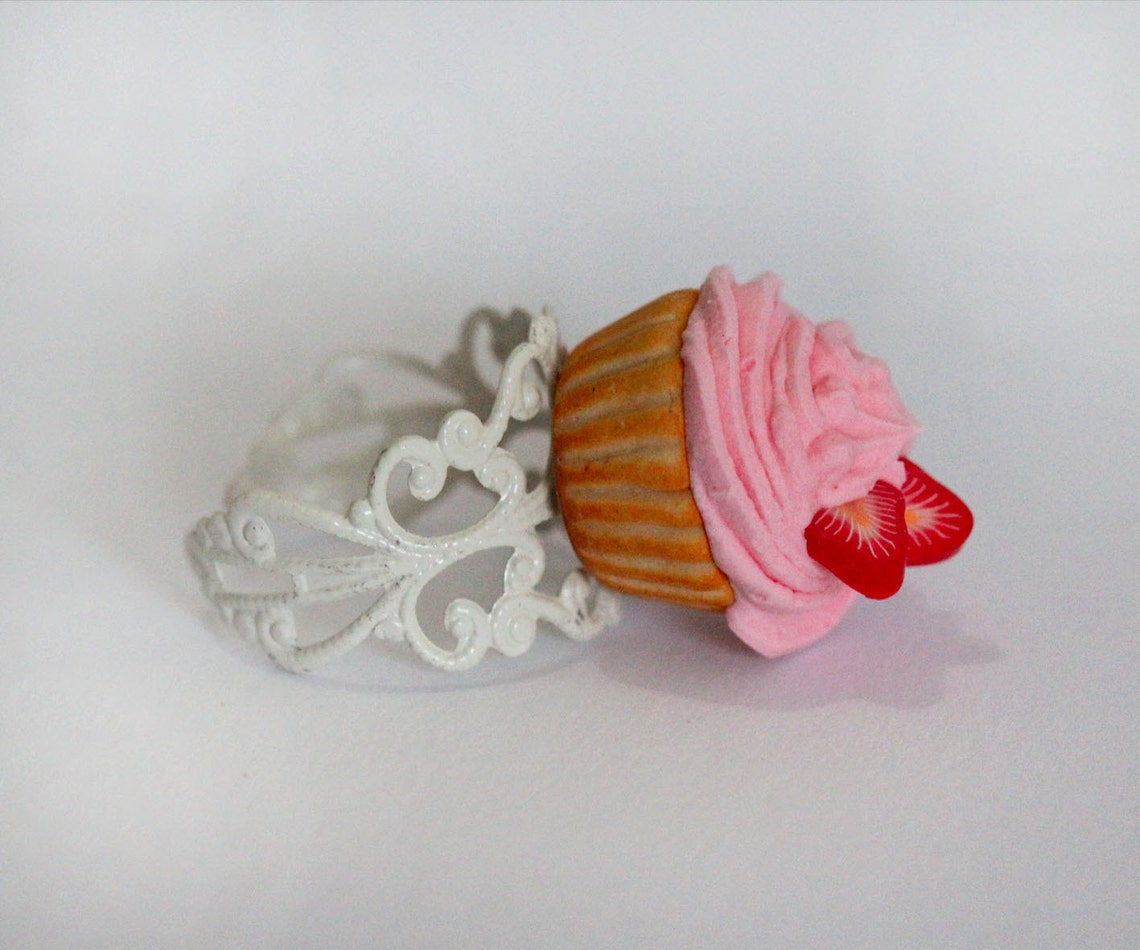 Cupcake Ring Pink Cupcake Ring Pastry Ring tea Party Ring Etsy