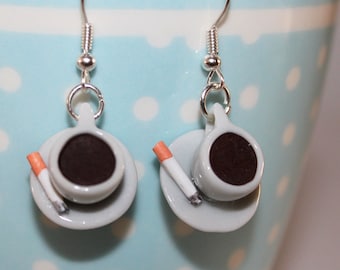 Cup of Coffee Earrings - Coffee Earrings - Kawaii Earrings - Cigarette and Coffee Jewelry