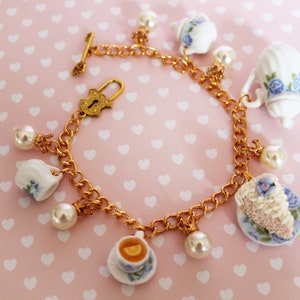 Tea Party Bracelet - Alice in Wonderland Bracelet - Cupcake Bracelet - Miniature Food Jewelry - Food Bracelet - Harajuku Accessories