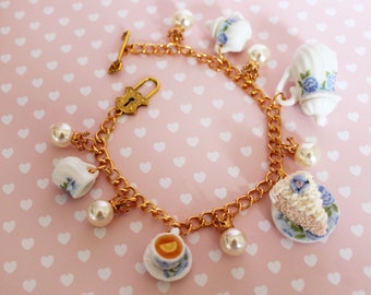 Bracelet Tea Party - Bracelet Alice au pays des merveilles - Bracelet Cupcake - Bijoux miniatures culinaires - Bracelet nourriture - Accessoires Harajuku