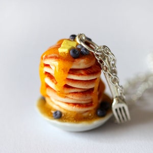 Blueberry Pancake Necklace Food Jewelry Miniature Food Pancake Stacking Necklace Food Necklace Pancake jewelry Breakfast jewelry image 3