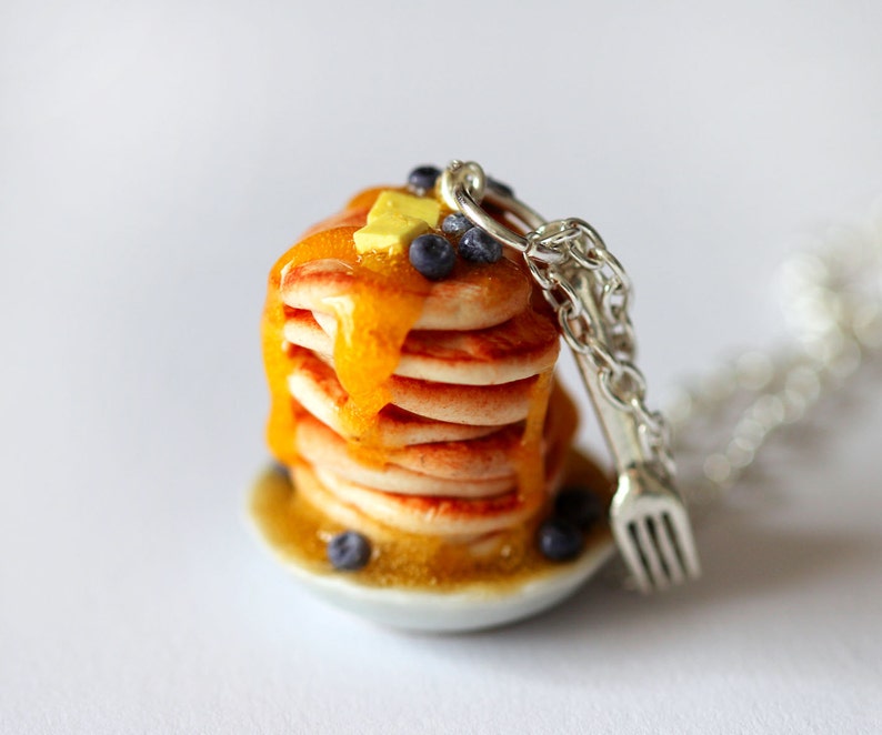 Blueberry Pancake Necklace Food Jewelry Miniature Food Pancake Stacking Necklace Food Necklace Pancake jewelry Breakfast jewelry image 3