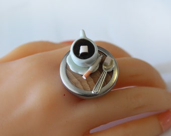 Coffee and Cigarette Ring - Coffee Ring - Breakfast Ring - Food Ring - Miniature Food Jewelry - Coffee Jewelry