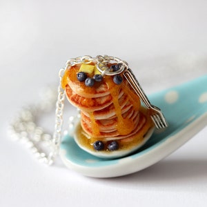 Blueberry Pancake Necklace Food Jewelry Miniature Food Pancake Stacking Necklace Food Necklace Pancake jewelry Breakfast jewelry image 2