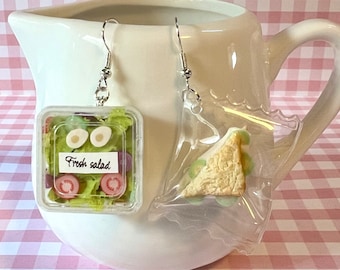 Sandwich Earrings - lunch box Earrings - Sandwich salad Jewelry -Kawaii Earrings - Vegetable Earrings -Miniature Food Earrings -Gift for Her