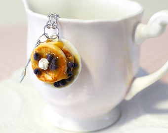 Blueberry Pancake Necklace- Food Jewelry - Miniature Food - Stack of Pancakes Necklace - Food Necklace