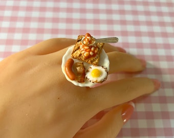 English breakfast ring - Food Ring - Miniature Food Jewelry - English Jewelry - I Love London - English Food Jewelry - Breakfast Jewelry