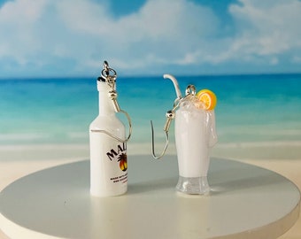 Summer Drink Earrings - Coconut Cocktail Jewelry - Summer Jewelry - Kawaii Drink earrings - white Cocktail Earrings -Tropical Drink Jewelry