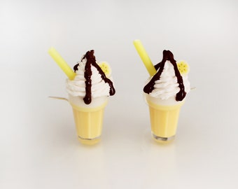 Milkshake Earrings - Banana Milkshake Jewelry - Summer Drink Jewelry - Drink Earrings - Miniature Food Jewelry -Gift for Her
