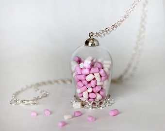 Candy jar Necklace - pink candy Necklace - Bottle  Necklace - Miniature Food Jewelry - Food Necklace