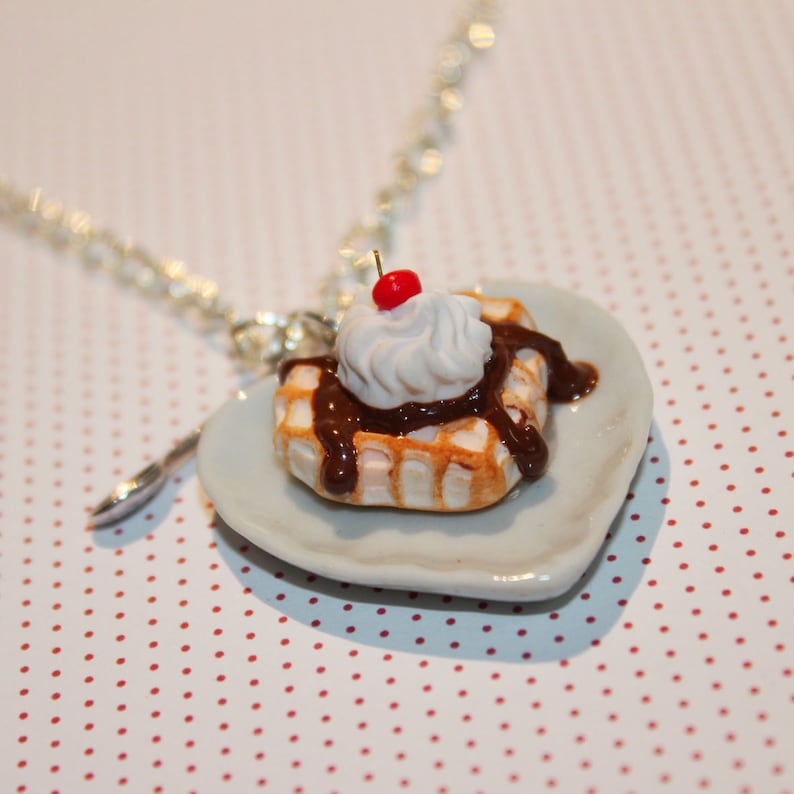 Waffle and Chocolate Sauce Necklace Heart Necklace Etsy