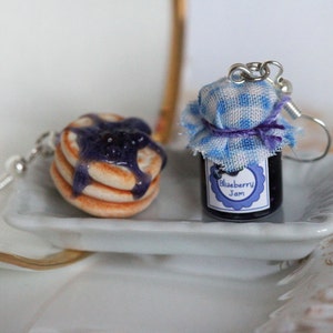 Frühstück Ohrringe - Blaubeermarmelade Ohrringe - Pfannkuchen Ohrringe - Miniatur Essen Ohrringe - Miniatur Essen Schmuck