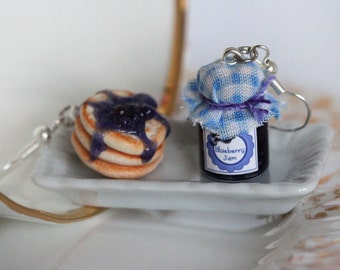 Breakfast Earrings - Blueberry Jam Earrings - Pancake earrings - Miniature Food Earrings - Miniature Food jewelry