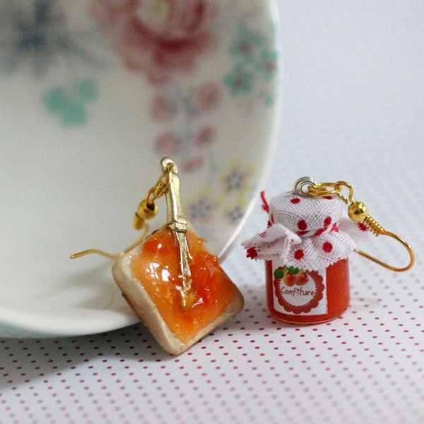 Boucles d’oreilles pour petit-déjeuner - Boucles d’oreilles en confiture d’abricot - Boucles d’oreilles alimentaires miniatures - Bijoux alimentaires miniatures