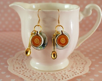 Tea Party Earrings - Alice in Wonderland Earrings - Food Earrings - Eat Me Drink Me - Miniature Food Jewelry - Kawaii Earrings -