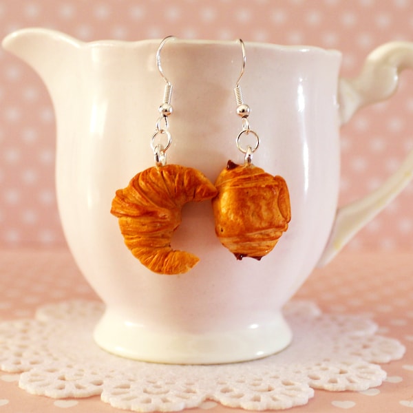 Croissant Dangle Earrings - French Bakery Earrings - Pastry earrings - Food Earrings - Food Jewelry - Miniature Food - Clay Food