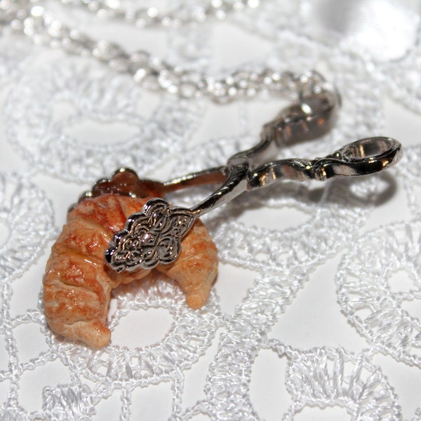 French Pastry Necklace - Croissant Necklace - Kawaii Necklace - Breakfast Necklace - Miniature Food - Tea Party Jewelry - Croissant Pendant