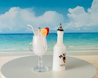 Summer Drink Earrings - Coconut Cocktail Jewelry - Summer Jewelry - Kawaii Drink earrings - white Cocktail Earrings -Tropical Drink Jewelry