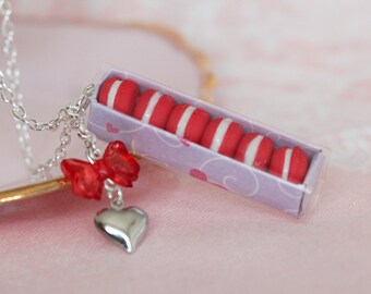 Macaroon Necklace - Red Macaroon Necklace  - Macaron jewelry - Food Necklace - Food Jewelry - Love gift - Valentine Necklace