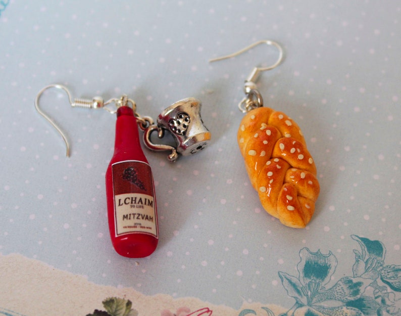 Jewish Food Jewelry-Mini Challah Jewelry-Shabbat Jewelry-Miniature Jewish Food Jewelry-Jewish Mini Food-Jewish Gift Jewish Food Earrings