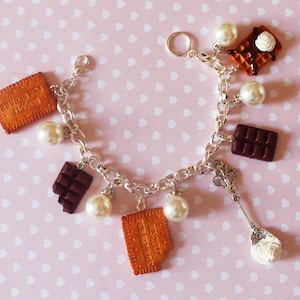 Chocolate and Cookies Bracelet - Cookies Bracelet - Kawaii Bracelet - Miniature Food Bracelet - Miniature Food Jewelry - Chocolate lover