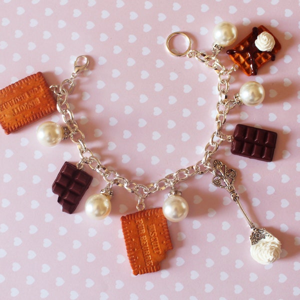 Bracelet chocolat et biscuits - Bracelet cookies - Bracelet Kawaii - Bracelet alimentaire miniature - Bijoux alimentaires miniatures - Amateur de chocolat