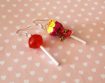 Candy  Earrings - Lollipop Earrings -  Mini Food Earrings - Food Jewelry - Fake Food Jewelry - Red Candy Earrings