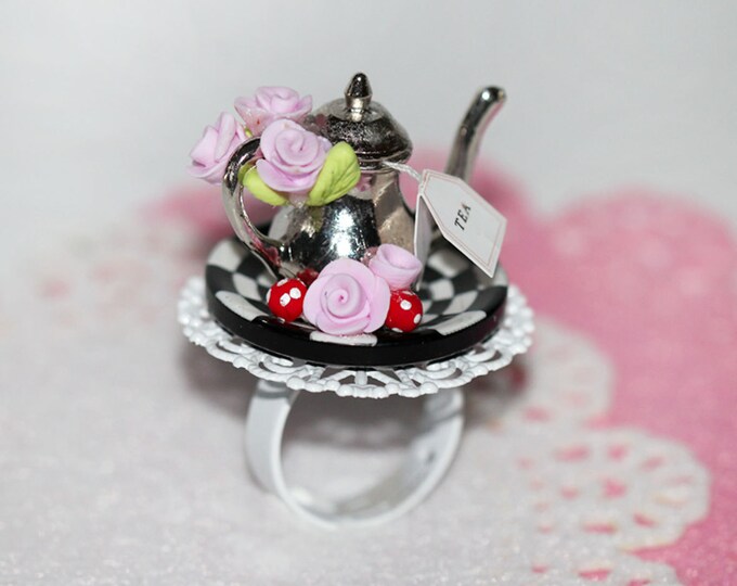 Tea Party Ring Alice in Wonderland Ring Food Jewelry Tea Etsy