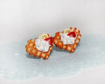 Heart Waffle Stud Earrings - Cookie Earrings - Food Earrings - Miniature Food Jewelry - Kawaii Earrings
