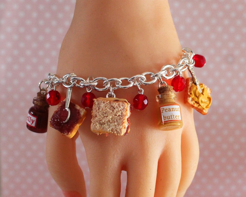 Peanut butter and jelly Bracelet Sandwich charm Bracelet Peanut Butter and Jelly Jewelry Pb&J Miniature Food Bracelet Mini Food Jewelry image 5