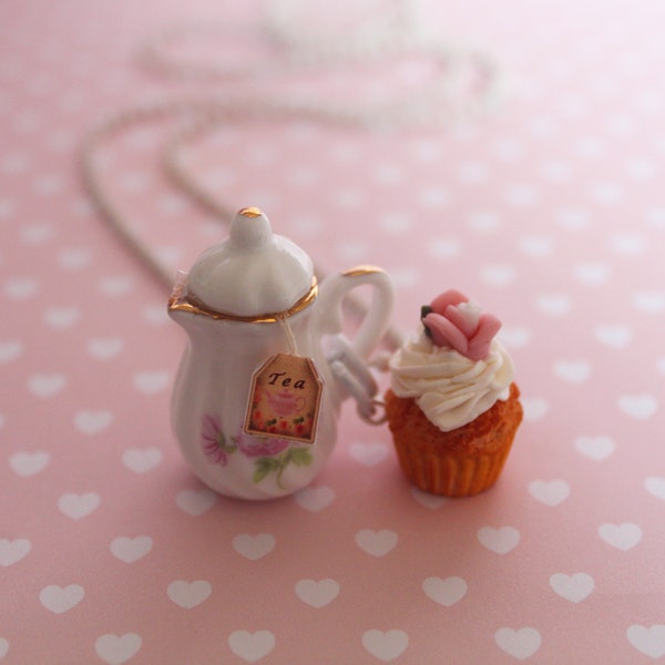 Collier Tea Party - Collier Cupcake - Bijoux Tea Party - Collier Alimentaire -Collier Pâtisserie -Collier Kawaii -Cadeau pour elle -Bijoux Tea Party