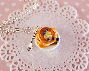 Blueberry Pancake Necklace- Food Jewelry - Miniature Food - Stack of Pancakes Necklace - Food Necklace