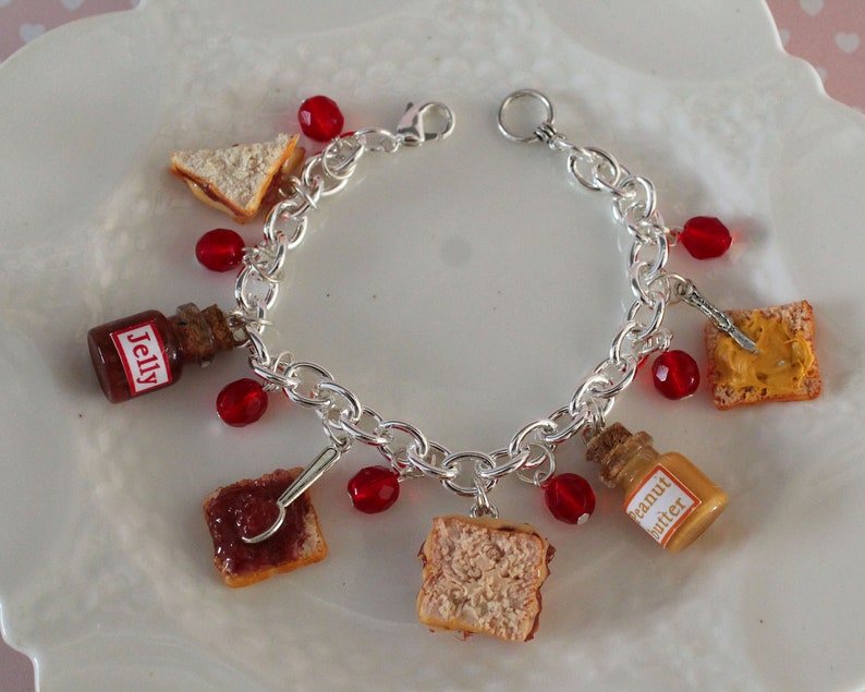 Peanut butter and jelly Bracelet Sandwich charm Bracelet Peanut Butter and Jelly Jewelry Pb&J Miniature Food Bracelet Mini Food Jewelry image 7