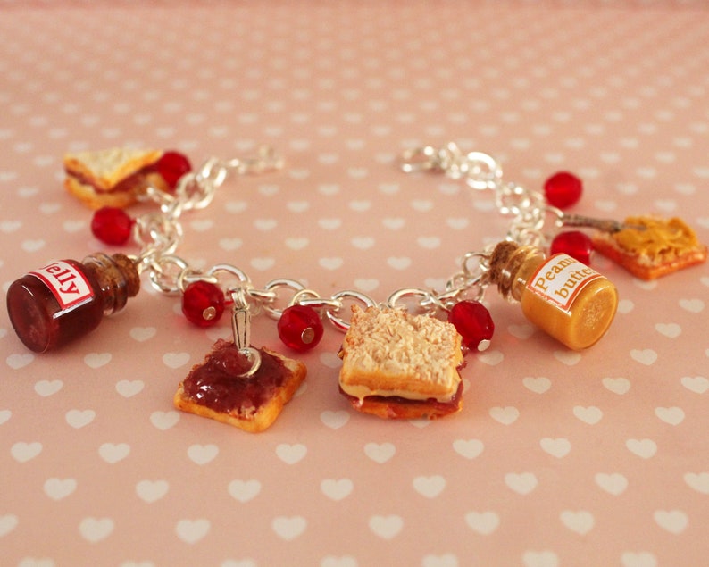 Peanut butter and jelly Bracelet Sandwich charm Bracelet Peanut Butter and Jelly Jewelry Pb&J Miniature Food Bracelet Mini Food Jewelry image 4