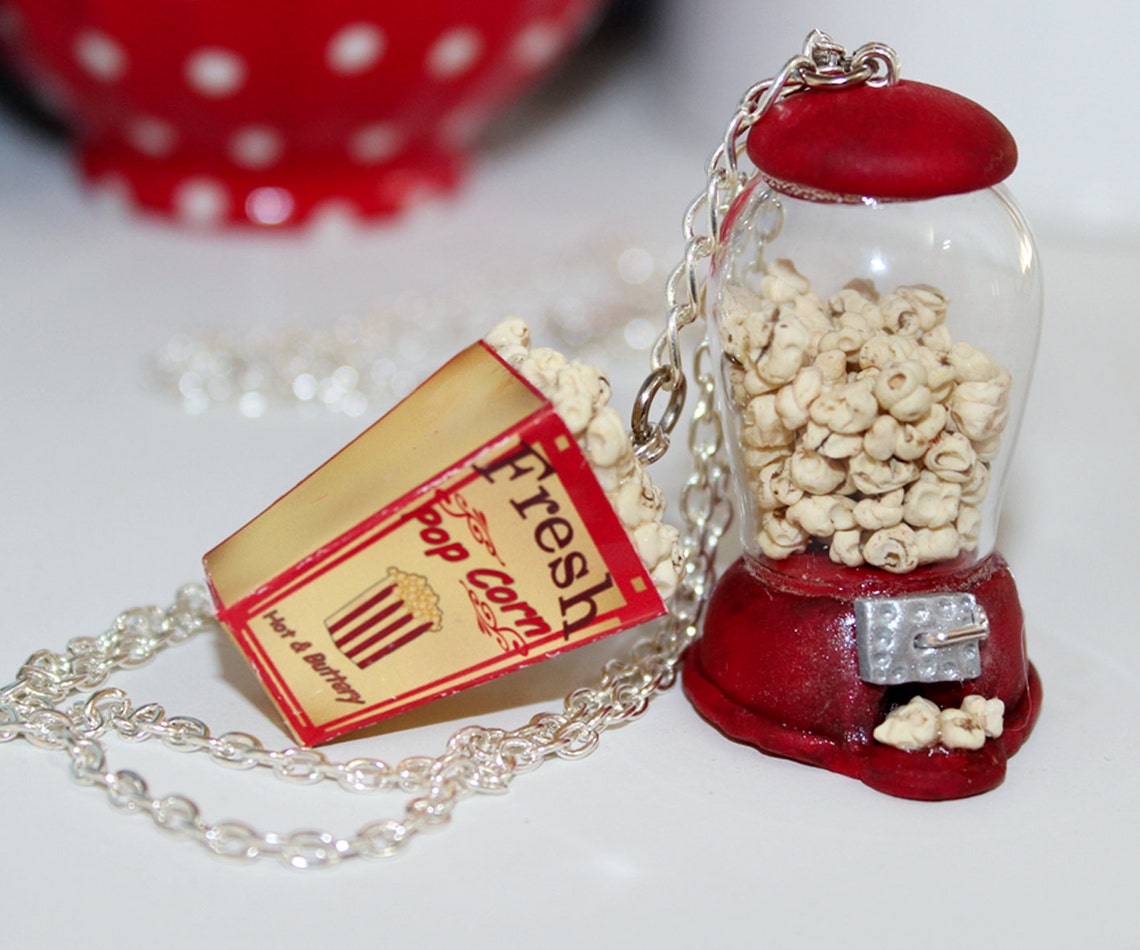 Popcorn Necklace Popcorn Machine Necklace Bottle Etsy