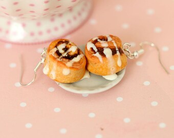 Cinnamon Buns Earrings - Food Earrings - Cinnamon Rolls Earrings - Danish Pastry Dangle Earrings - Miniature Food Jewelry - Kawaii Earrings