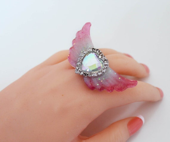 Harz Glitter Ring Glitzer Flugel Schmuck Glitzer Flugel Etsy