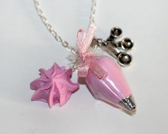 Pink Frosting Bag Necklace - Bakery  Necklace - kawaii Necklace