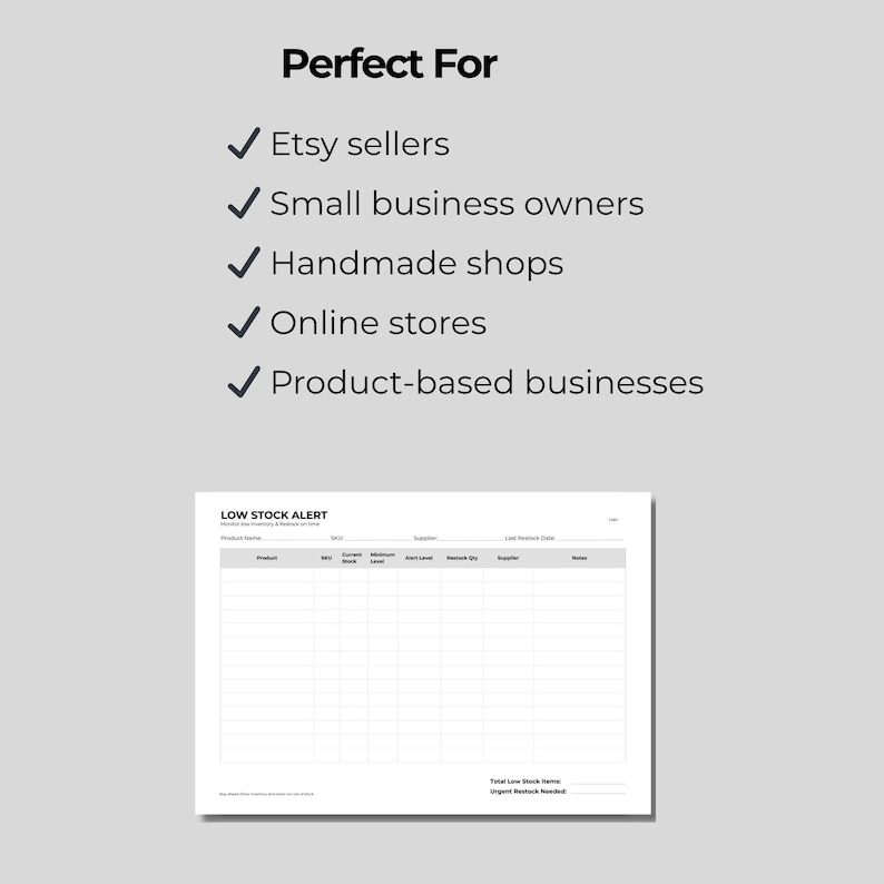 Low Stock Alert Tracker Canva Template, Small Business Inventory ...