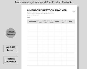Registro de reposición de inventario / Registro de gestión de existencias para pequeñas empresas (descarga digital)