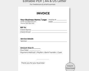 Editable Invoice Template | Minimalist Design, A4 & US Letter (Instant Download)