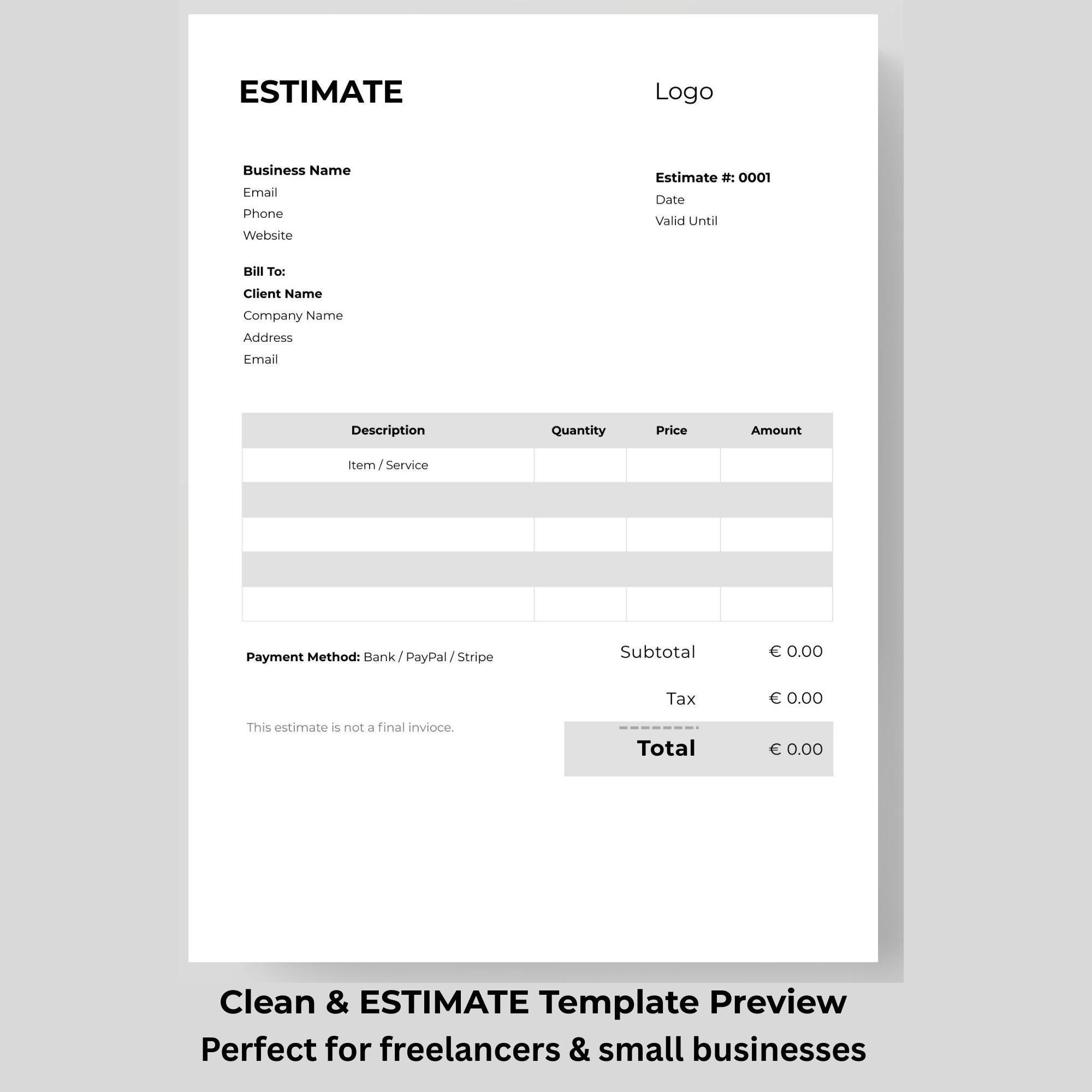 Editable Estimate Template | Canva Form, Small Business (instant ...