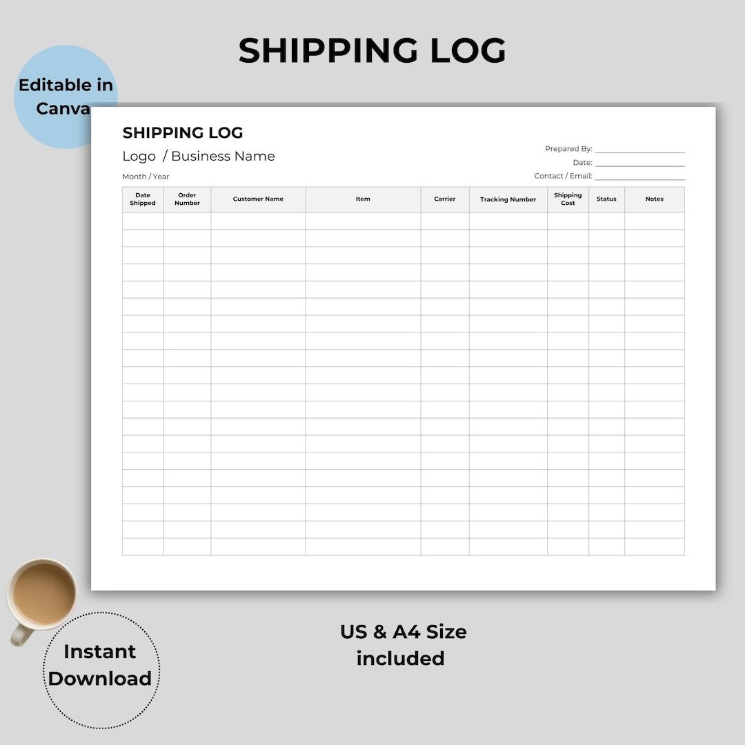 Shipping Log Template, Order Tracker for Small Business (canva Editable ...
