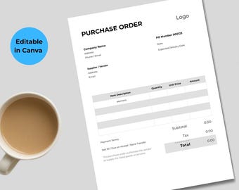 Purchase Order Template | US Letter, Editable Canva Form (Instant Download)