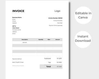 Minimalist Gray Invoice Template | Editable Canva Design (US Letter)